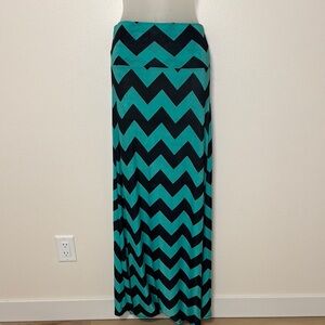 Chevron Maxi Skirt in Teal and Black High Waist Small